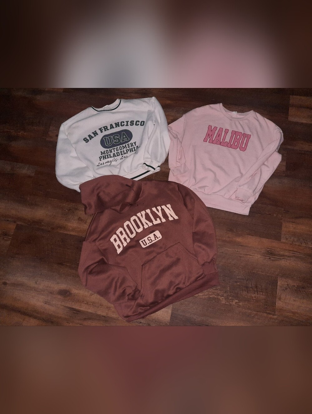 Pink, Brown & White Graphic Sweatshirt Set